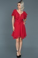 Kırmızı V Yaka Şifon Elbise ABK273