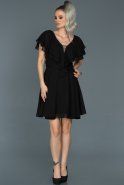 Siyah V Yaka Şifon Elbise ABK273