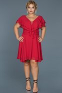 Kırmızı V Yaka Büyük Beden Şifon Elbise ABK273