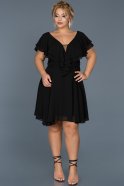 Siyah V Yaka Büyük Beden Şifon Elbise ABK273