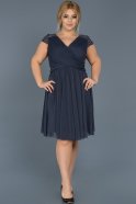 İndigo V Yaka Büyük Beden Şifon Elbise ABK306