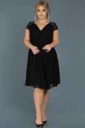 Siyah V Yaka Büyük Beden Şifon Elbise ABK306