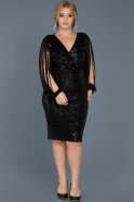 Siyah V Yaka Payetli Elbise ABK305