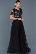 Antrasit-Siyah V Yaka Payet Detaylı Nişan Elbisesi ABU553