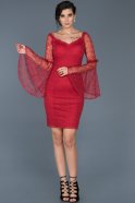 Kırmızı Uzun Kol Davet Elbisesi ABK073
