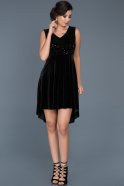 Siyah V Yaka Kadife Elbise ABO013