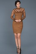 Taba Lazer Kesim Süet Elbise ABK257