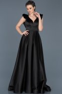 Siyah Kolsuz V Yaka Nişan Elbisesi ABU576