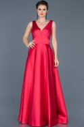 Kırmızı V Yaka Nişan Elbisesi ABU577
