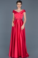 Kırmızı Kayık Yaka Nişan Elbisesi ABU578