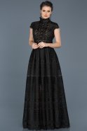Siyah Desenli Dekoltesiz Elbise ABU582