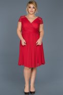 Kırmızı V Yaka Büyük Beden Şifon Elbise ABK306