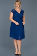 Saks Mavi V Yaka Büyük Beden Şifon Elbise ABK306