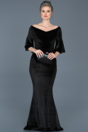 Siyah Kayık Yaka Kadife Elbise ABU519