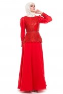 Kırmızı Tesettür Abiye Elbise S4040