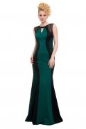 Uzun Yeşil-Siyah Abiye Elbise C3109
