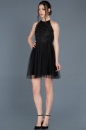 Siyah Kısa Çiçekli Mezuniyet Elbisesi ABK416