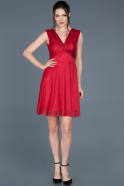 Kırmızı Kısa V Yaka Mezuniyet Elbisesi ABK425