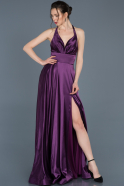 Violet Yırtmaçlı Saten Gece Elbisesi ABU543