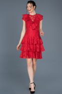 Kırmızı Kısa Güpürlü Mezuniyet Elbisesi ABK424