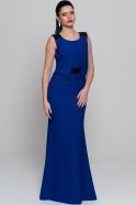 Uzun Saks Mavi Şık Balık Abiye Elbise AR36909