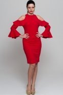 Kırmızı İspanyol Kol Omuz Dekolteli Elbise ABK017