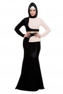 Siyah-Somon Tesettür Abiye Elbise S9020