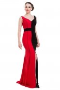 Uzun Siyah-Kırmızı Abiye Elbise C3050