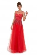 Uzun Kırmızı Abiye Elbise F1530