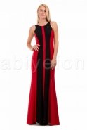 Uzun Kırmızı-Siyah Abiye Elbise C6169