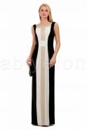 Uzun Siyah-Ekru Abiye Elbise C6157