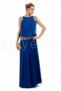 Uzun Saks Mavi Abiye Elbise O3631