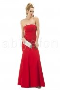 Straplez Kırmızı Uzun Abiye Elbise C6097
