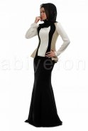 Siyah-Kemik Etekli Takım Tesettür Abiye Elbise S9013