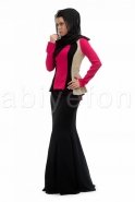 Siyah-Fuşya Etekli Takım Tesettür Abiye Elbise S9013