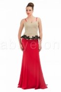 Uzun Kırmızı-Gold Abiye Elbise 6094