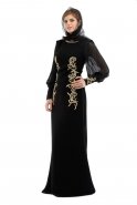 Siyah Tesettür Abiye Elbise S3684