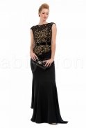 Uzun Siyah-Gold Abiye Elbise F1072
