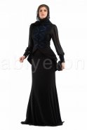 Saks Mavi Tesettür Abiye Elbise S9003