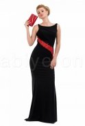 Uzun Siyah-Kırmızı Abiye Elbise O1041