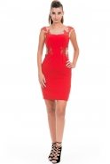 Kısa Kırmızı Dekoltesiz Elbise ALK5880