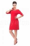 Kolları İşlemeli Kısa Kırmızı Abiye Elbise O6359