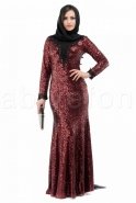 Bordo Payet Tesettür Abiye Elbise M1392
