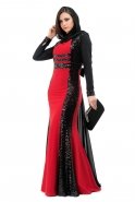 Kırmızı Tesettür Abiye Elbise C6093