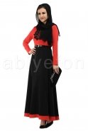 Siyah-Kırmızı Tesettür Elbise T1726