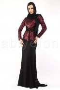 Siyah-Bordo Tesettür Abiye Elbise M1391