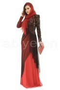 Bordo Tesettür Abiye Elbise S3472