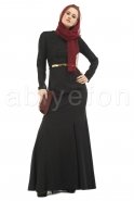 Üstü Güpürlü Siyah Tesettür Abiye Elbise S3675