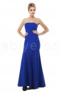 Straplez Uzun Saks Mavi Abiye Elbise C6045