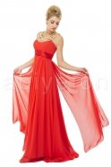 Yakası İşlemeli Kırmızı Uzun Abiye Elbise F972